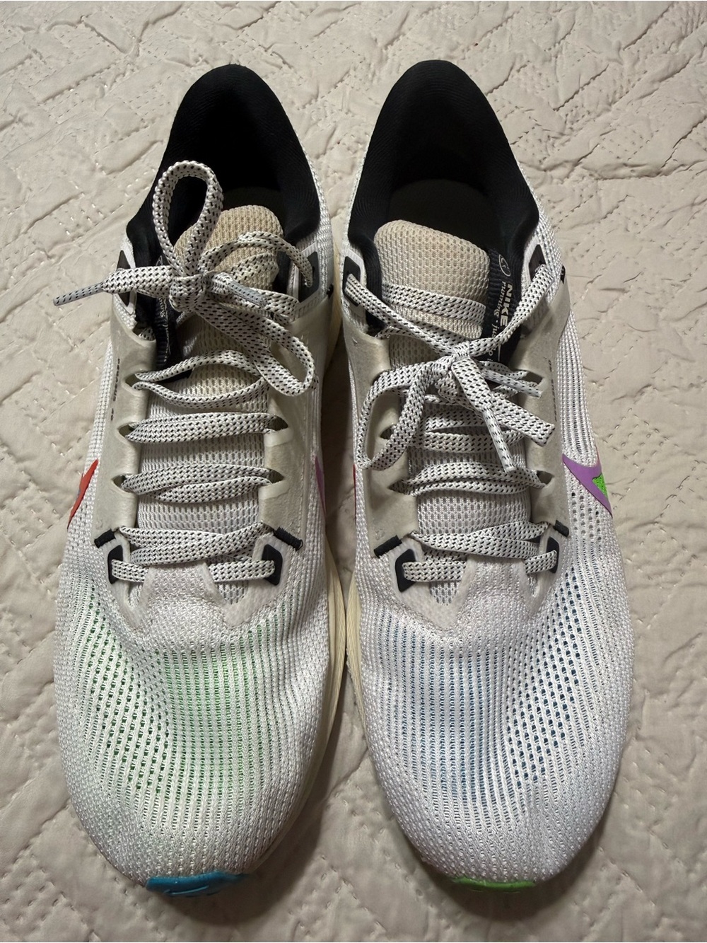 Nike Men's Athletic Shoes - White with Multicolor Swooshes